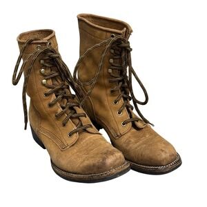 Acme Boots Mens Size 7.5 Brown Leather Lace Up Western Roper Workwear AC571